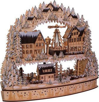 Kurt S. Adler 16-Inch Battery-Operated Light-Up Wooden Village with Motion