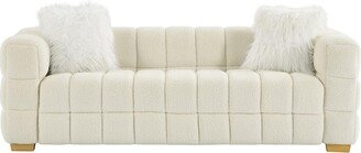 Teddy Velvet Upholstered Rectangular Sofa with Wide Square Arm,Beige