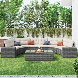 GREATPLANINC 8-piece Patio Furniture Set, All Weather Outdoor Scalloped Sofa Set Conversation Furniture, with Side Table and Seat Cushions