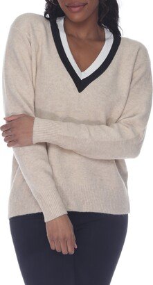 RAIN AND ROSE Varsity Stripe V-Neck Sweater