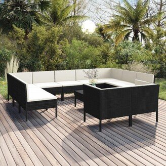 12 Piece Patio Lounge Set with Cushions Poly Rattan Black - 23.6
