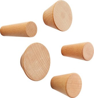 ThreeByThree Seattle Hob Knob Solid Wood Wall Pegs Natural Set of 5