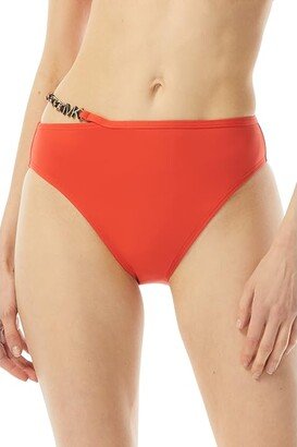 Signature Solids Logo Chain High-Waist Bottoms (Ruby) Women's Swimwear