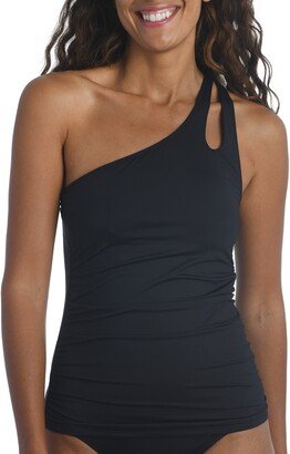 Island Goddess Ruched One-Shoulder Tankini Top