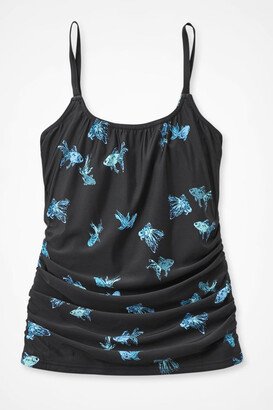 Women's Fish Out of Water Ruched Tankini Top - Black Multi - 8