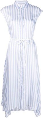 Striped Satin Sleeveless Shirt Dress