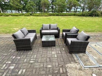 Fimous 6 Seater High Back Rattan Sofa Set Square Coffee Table Garden Furnitur