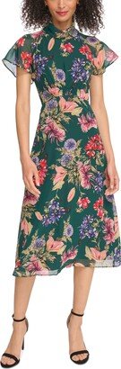 Women's Printed Chiffon Midi Dress