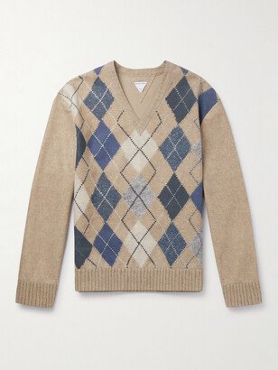 Argyle-Print Leather Sweater