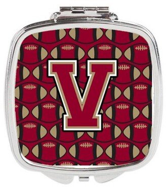 CJ1078-VSCM Letter V Football Garnet & Gold Compact Mirror