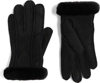 Perforated Genuine Shearling Suede Gloves