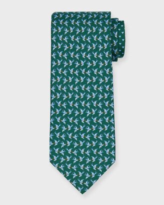 Men's Sparrow-Print Silk Tie