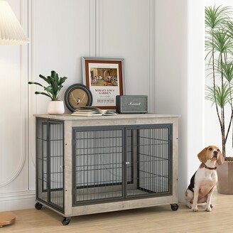 BEYONDHOME Dog Crate Side Table on Wheels - Double Doors, Lift Top