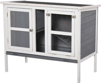 Rabbit Hutch Bunny Cage Small Animal Habitat with Ramp, Removable Tray and Openable Top, Inddor/Outdoor, Gray