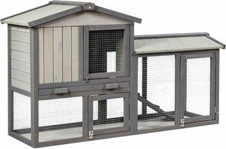 58'' Wooden Rabbit Hutch Large Chicken Coop Weatherproof Indoor Outdoor Use Gray