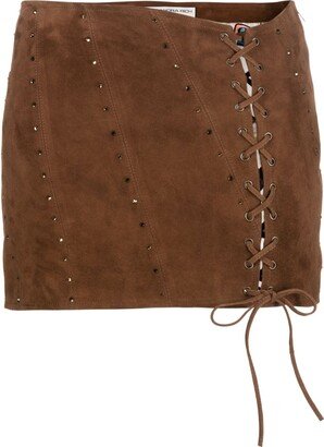 Lace-Up Embellished Suede Miniskirt