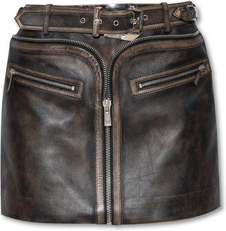 Zipped Mini Leather Skirt