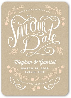 Save The Date Cards: Swirled Type Save The Date, Brown, Matte, Signature Smooth Cardstock, Rounded