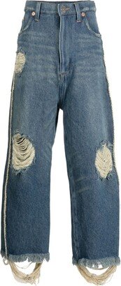 Distressed Low-Rise Straight-Leg Jeans