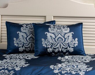 Victor Mill Sussex deep blue comforter mini set with light blue damask medallion embroidery