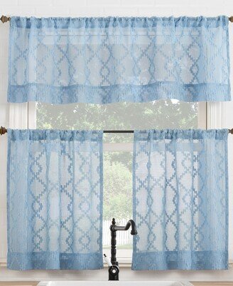 No. 918 Tina Geometric Clipped Semi-Sheer Rod Pocket Kitchen Curtain Valance and Tiers Set of 3, 54