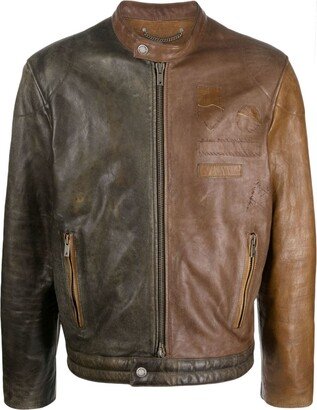 Ilario colour-block leather biker jacket