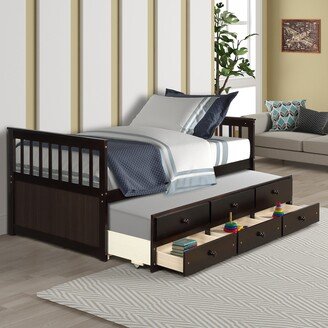 Calnod Twin Size Multifunctional Daybed with Trundle & 3 Drawers - Solid Wood Slat Support