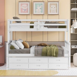 IGEMAN Twin-Over-Full Bunk Bed with Twin Trundle, Separable Bunk Bed with Drawers