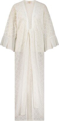 Azzalia Fleuri Breeze Abaya With Front Tie-Up And Flared Sleeve- White