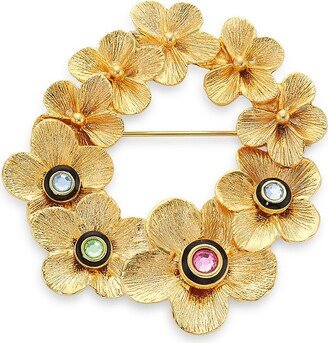 22K Gold-Plated & Glass Crystal Graduated Flower Brooch