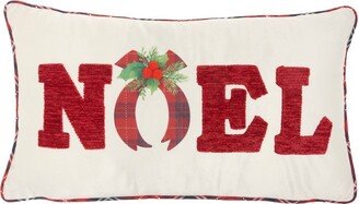 12x22 Noel Christmas Chenille Throw Pillow Red