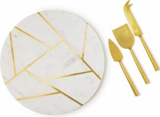 Gauri Kohli Infinia Marble Cheese Board With Gold Knives Set