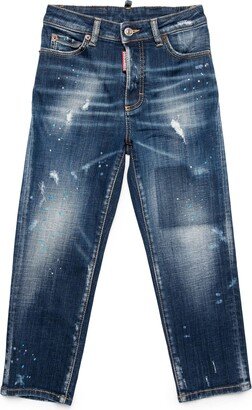 D2p385f Boston Jean Trousers Shaded Dark Blue Boston Boyfriend Jeans With Breaks And Color Spots