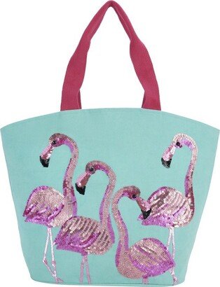 Flamingo Turquoise Beach Tote Bag