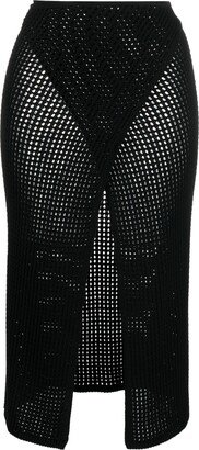 ANDREĀDAMO Slit-Open Crochet Midi Skirt