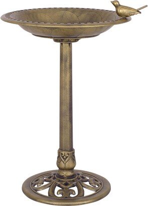 Antique Gold Freestanding Pedestal Bird Bath Feeder Outdoor Garden Yard Decor