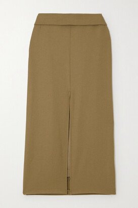 Wool-blend Twill Midi Skirt - Brown