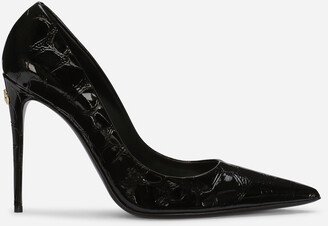 Tortoiseshell-print patent leather pumps