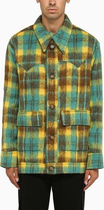 Multicoloured checked jacket in wool and mohair