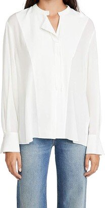 Women Long Sleeve Tie Neck Blouse (Off White) Women's Clothing