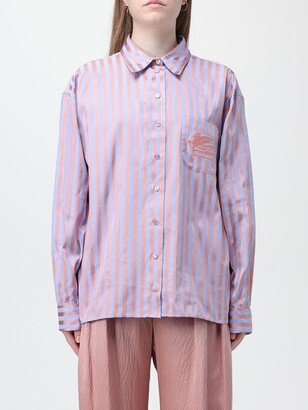 shirt in cotton blend with striped pattern and embroidery