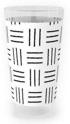 Outdoor Pint Glasses: Mudcloth Basket Weave - Black On White Outdoor Pint Glass, White