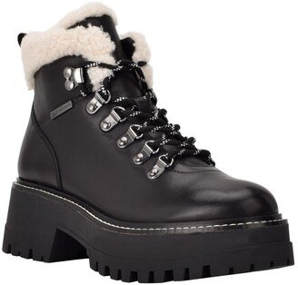 Women's Kristel Lace-Up Hiker Fur Lug Sole Booties - Black, Natural