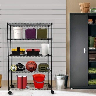 EDWINRAY Simple Heavy Duty 5-Shelf Shelving Unit with Wheel and Adjustable Feet for Garage & Workshop