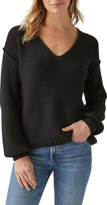 Kendra Relaxed V-Neck Sweater (Black) Women's Sweater