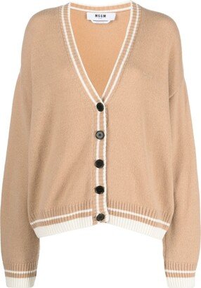 V-neck stripe-trim cardigan