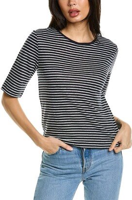 womens STRIPED LINEN ELBOW SLV CREW