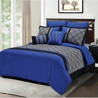 Modern Solid 8-Piece Wrinkle-Resistant Polyester Microfiber Ultra-Soft Down Alternative Bedding Set, Full, Blue - Blue Nile Mills