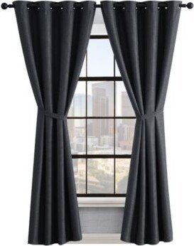 Ember Thermal Woven Room Darkening Grommet Window Curtain Panel Pair With Tiebacks Collection