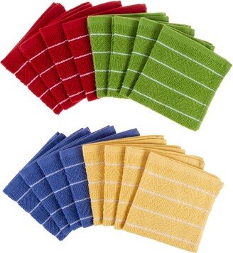 Kitchen Dish Cloth-Set of 16 -12.5x12.5-Absorbent 100% Cotton Wash Cloth- Chevron Weave Pattern in 4 Colors- Dishcloths by Hastings Home